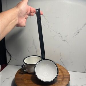 Black and White Enamel Ladle and cup Set two pieces
